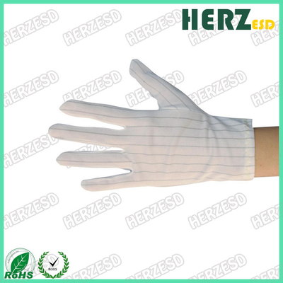 Poliestere a strisce bianco 100% dei guanti della mano di ESD con la linea conduttiva del carbonio ogni 10mm