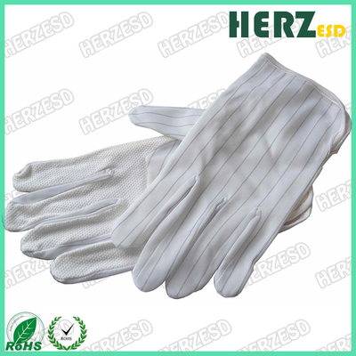 Poliestere a strisce bianco 100% dei guanti della mano di ESD con la linea conduttiva del carbonio ogni 10mm