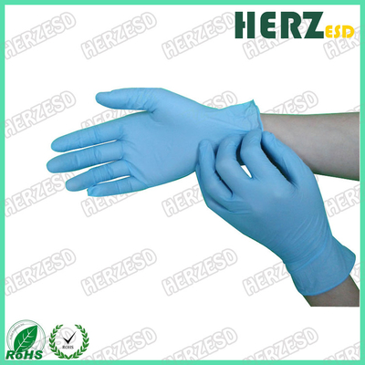 I guanti eliminabili del nitrile blu libero della polvere, dito hanno punteggiato i guanti sicuri del nitrile di ESD