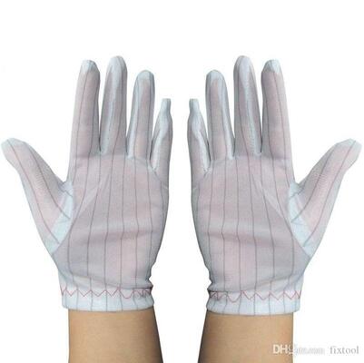 ESD Work Glove White Antistatic with Safety Stripe Top, Fit for Cleanroom, Electronics Assembly and Industry Use