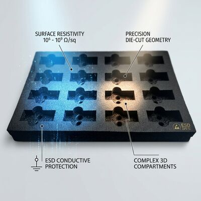 Inserta di schiuma ESD conduttiva Black Die Cut Anti Static EVA Foam Inner Packaging Cushion per la spedizione di schede PCB IC