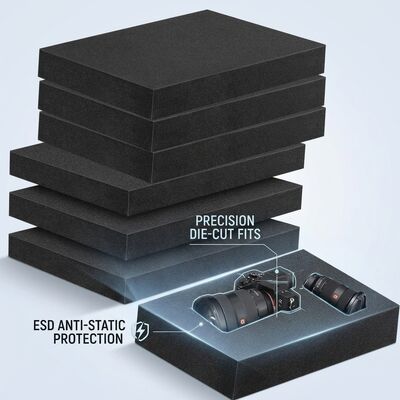 Inserta di schiuma ESD conduttiva Black Die Cut Anti Static EVA Foam Inner Packaging Cushion per la spedizione di schede PCB IC