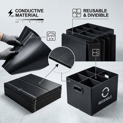 Scatola Riutilizzabile in PP Corrugato ESD Contenitore in Plastica Conduttiva a Foglio Cavo per Stoccaggio e Trasporto Componenti PCB