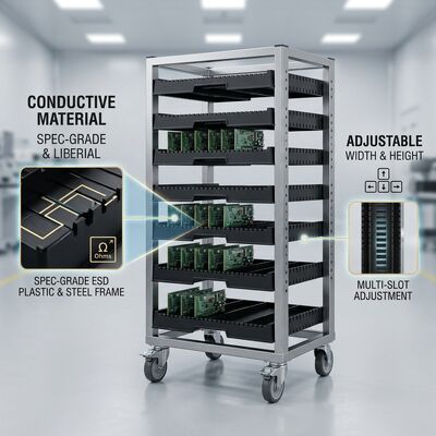Anti-Static Adjustable ESD PCB Rack Trolley for SMT Workshop Circuit Board Storage