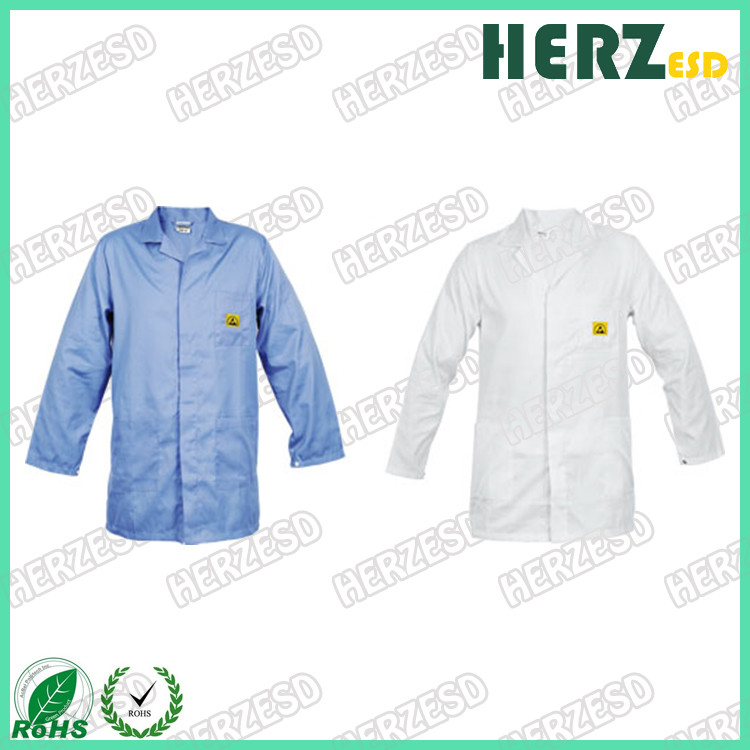 Mantello antistatico da laboratorio per ambienti puliti Indumenti smossabili ESD bianchi o blu Poliestere per abbigliamento da laboratorio o da laboratorio