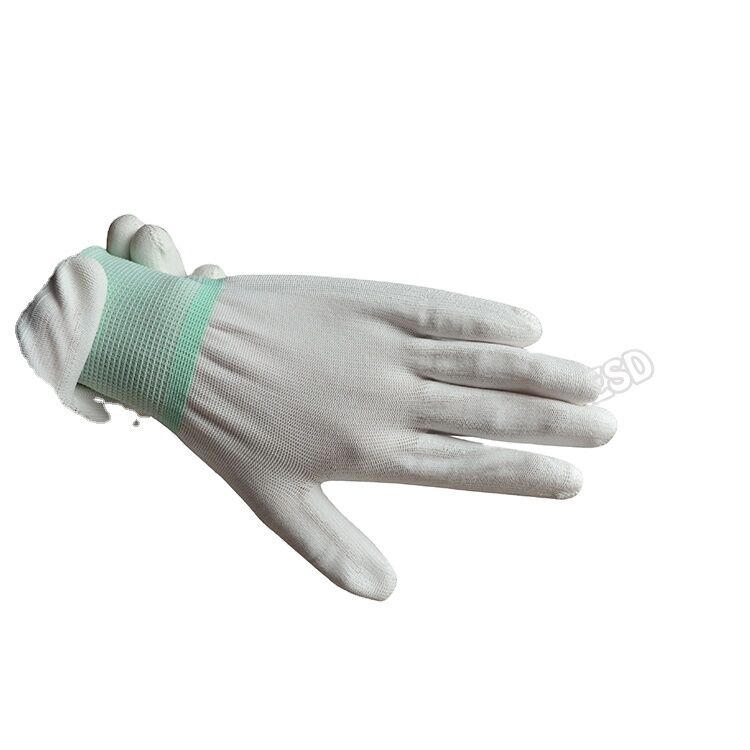 Guanti conduttivi ESD Poliestere Guanto di lavoro antistatico Antislip Carbon PU Tip Palm Fit